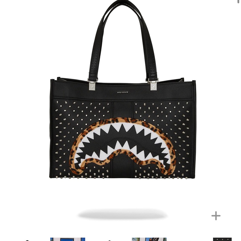 Sprayground Black Tote with Leopard and White Accents